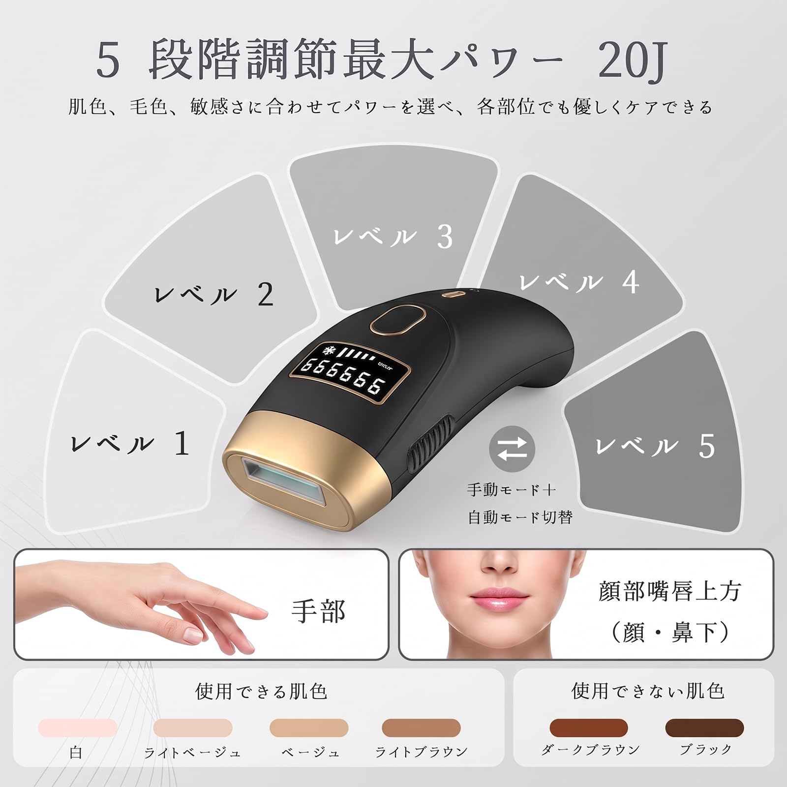 Amazon | 家庭用IPL脱毛器 瞬間冷却（約10℃）で肌に優しい 顔・VIO・脇